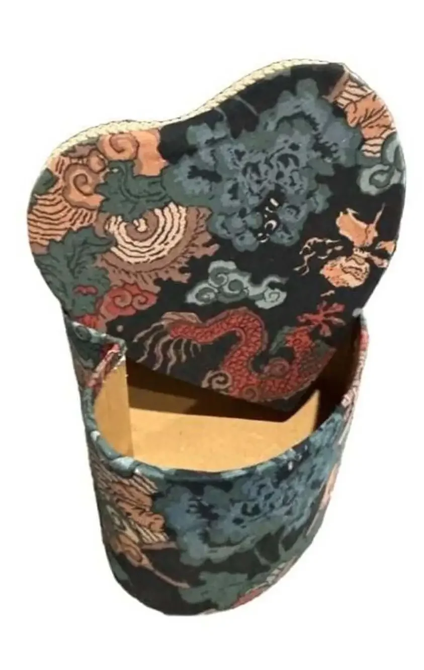Heart Shaped Storage Box with Asian Dragon and Floral Tapestry Fabric